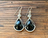 Black Agate Earrings - Sterling Silver