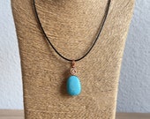 Turquoise Pendant With Faux Leather Cord