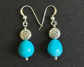 Kingman Arizona Turquoise Earrings, Sterling Silver and Pewter