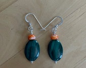 Malachite and Spiny Oyster Earrings - Sterling Silver