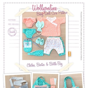 Wollyonline Puppenpflegeanleitung für Baby Born Puppen 43cm mit Puppentragetuch, Einschulungshose, Wickeltasche, Babyschuhe und mehr, Größe A4