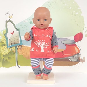 Wollyonline Baby Casual Pattern for Baby Born Dolls 43cm: Hoodie, Legging, Beanie Hat, T-Shirt, Legwarmers, Cowl.  Letter Print Size.
