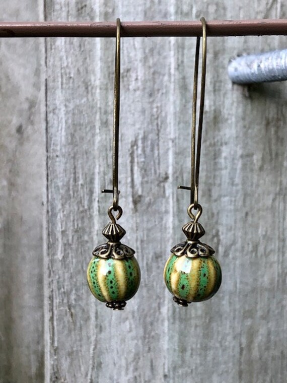 original. boho green 925 silver cross stitch black recycled bohemian khaki leather Earrings urban