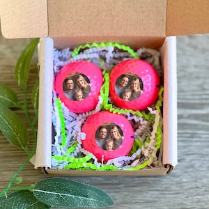 Set of 3 Photo Pink Golf Balls in a Gift Box, Gift for Golfers, Women, Mother, Wife, Bridesmaid, Mother&#39;s day, Valentines day gift