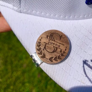 Monogram Round Ball Marker with Hat Clip - Gifts for Golfers, Custom Ball Marker, Wood Ball Marker, Mother&#39;s Day