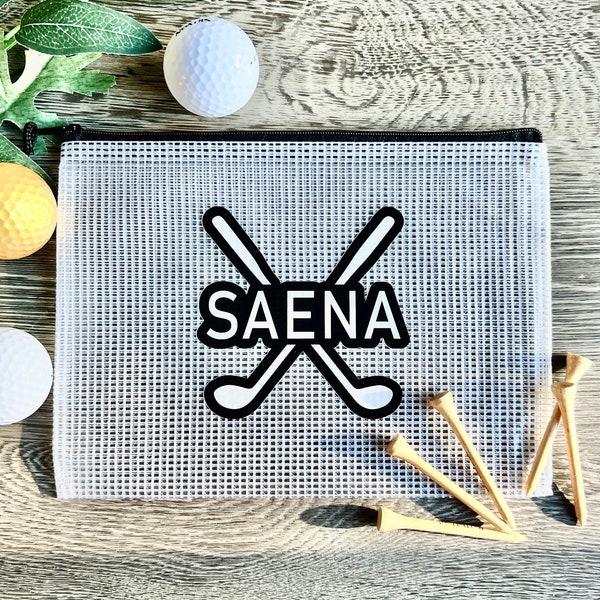 Custom Name Water Resistant Zipper Bag Pouch | Personalized Wet Dry Bag | Golf Pouch for Mask, Towel, Gloves, Golf Tees, Golf balls, Pencils