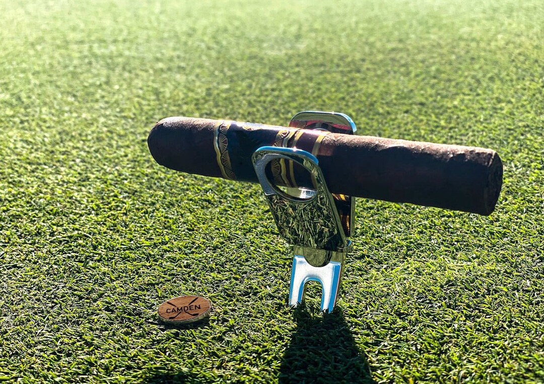 Personalized Golf Divot Tool With Cigar Holder, Ball Marker, Golfer