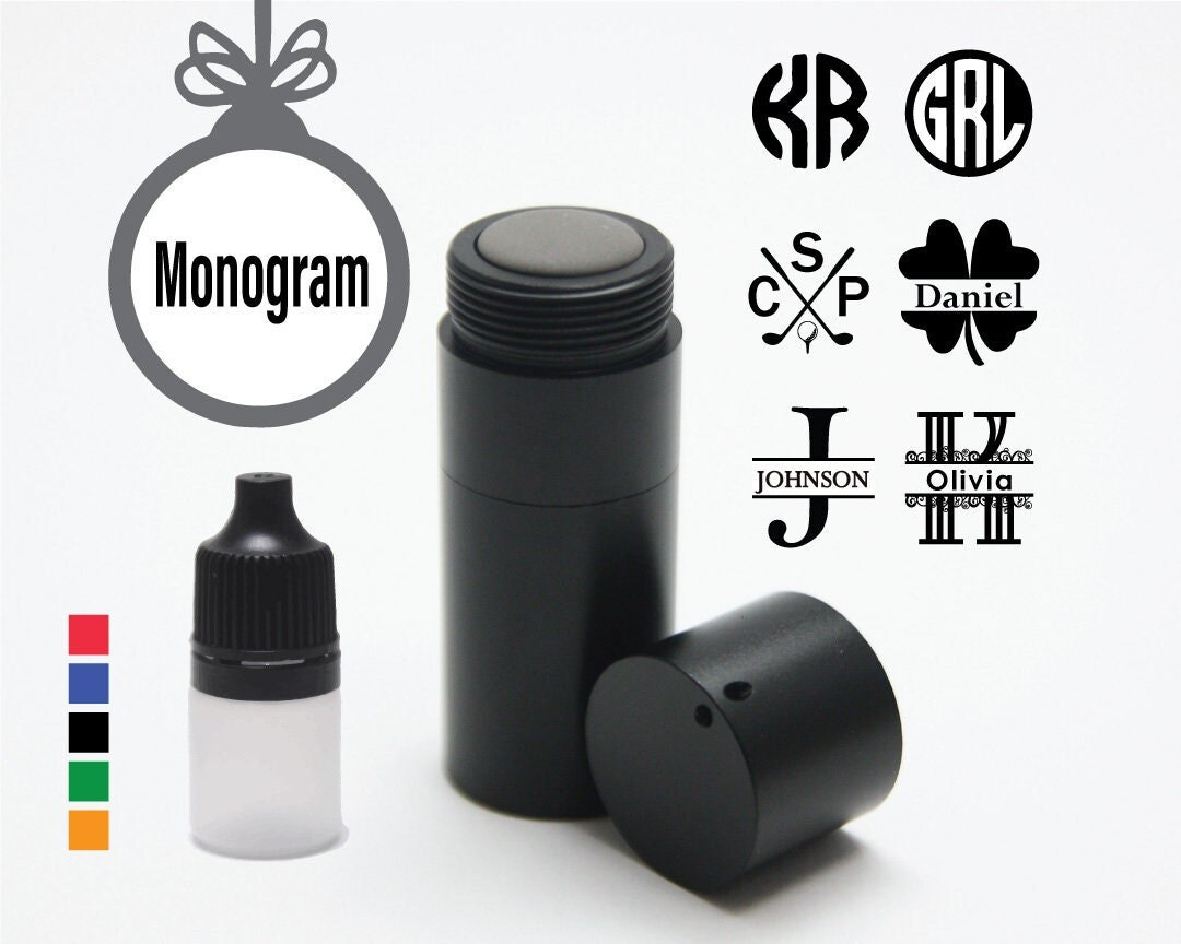 Free Ink Monogram Golf Ball Stamp, Black Aluminum Body, Custom Ball