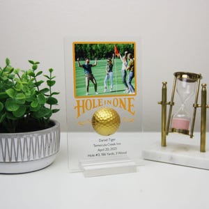 Hole in One Plaque | Golf Award Trophy | Custom Acrylic Golf Plaque | Golf Ball Display
