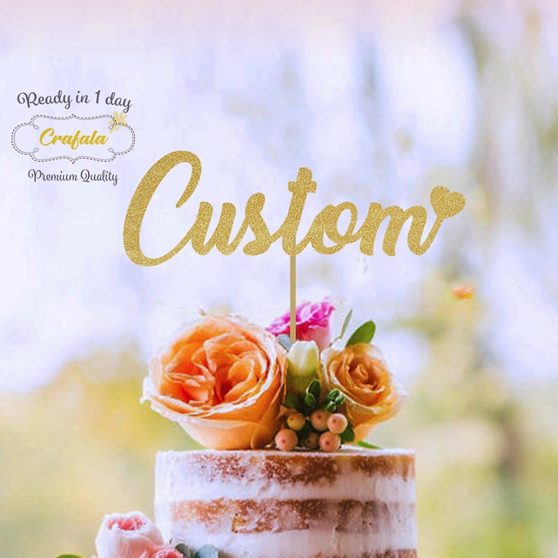 Custom Cake Topper Gold Glitter Personalized Cake Topper Etsy Canada
