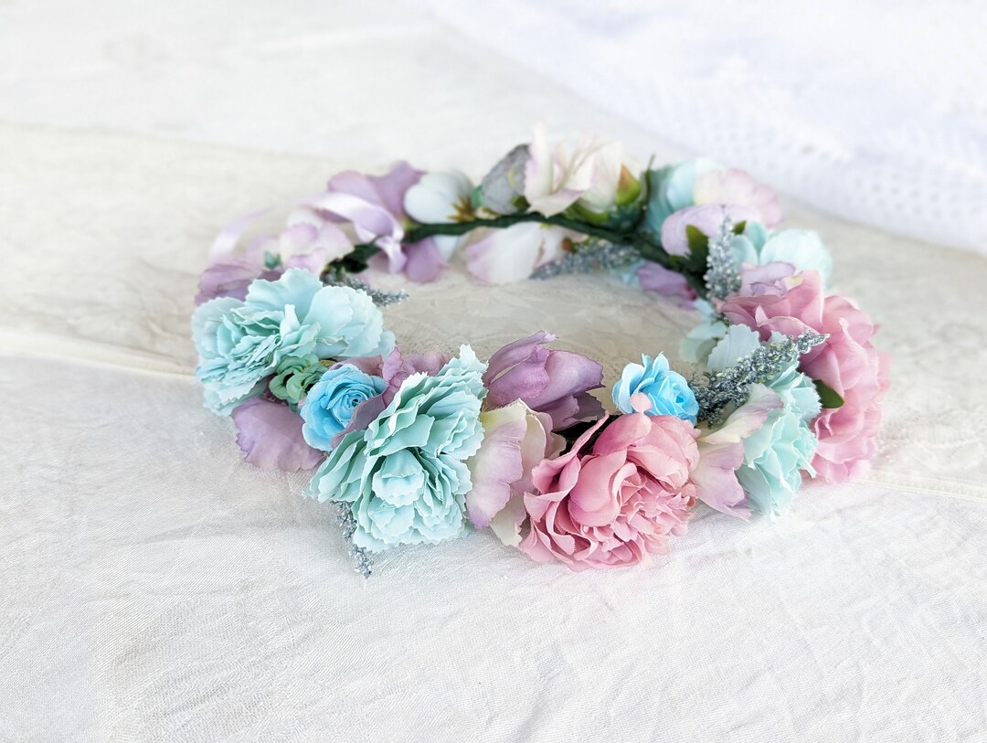 Blue Flower Crown ,colourful Flower Crown, Baby Shower Flower Crown