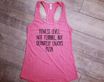 Fitness Level Racerback Tank, Gym Tank, Loves Pizza Gifts, Gym Clothes