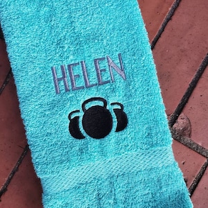 Personalized Triple Kettlebell Gym Towel: Monogrammed Sports Hand Towel