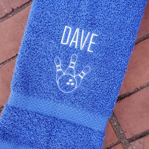 Personalized Bowling Outline Towel: Monogrammed Terry Cotton Gym Towel