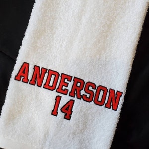 School Sports Name and Number Sweat Towel, Team Player Sweat Towel, Gym Towel, Personalized Sweat Towel Gifts, Sports Towel image 6