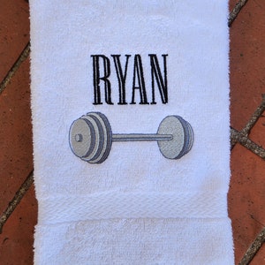 Personalized Embroidered 3D Barbell Gym Towel: Sports Hand Towel Gift