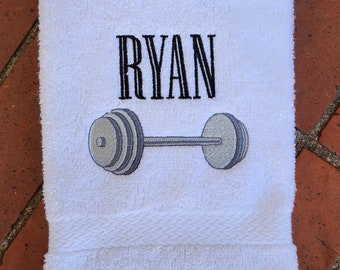 Realistic Barbell Personalized Embroidered Sweat Towel, Gym Towel, Hand Towel Gifts, Sports Towel