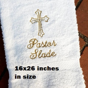 Religious Elegant Cross Personalized HAND Towel, 16X26  Inches in Size, Monogrammed Gym Towel, Name and Cross Gifts, Sports Towel