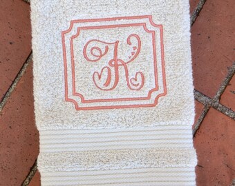Monogrammed Heart Initial Hand Towel: Personalized Bathroom Decor