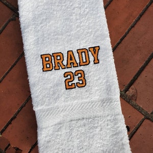 School Sports Name and Number Sweat Towel, Team Player Sweat Towel, Gym Towel, Personalized Sweat Towel Gifts, Sports Towel image 1