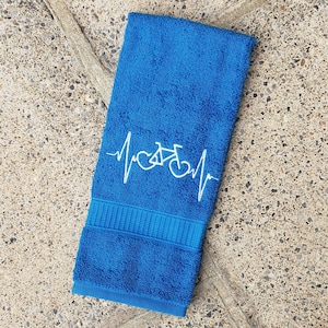 Monogrammed Bike EKG Sweat Towel: Sports & Gym Fitness Gift