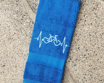 Toalla de sudor con monograma de bicicleta y electrocardiograma: regalo para deportes y fitness en el gimnasio