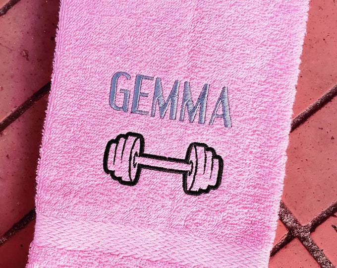 Personalized Barbell Outline Sweat Towel, Monogrammed Gym Towel, Monogrammed Hand Towel Gifts, Sports Towel