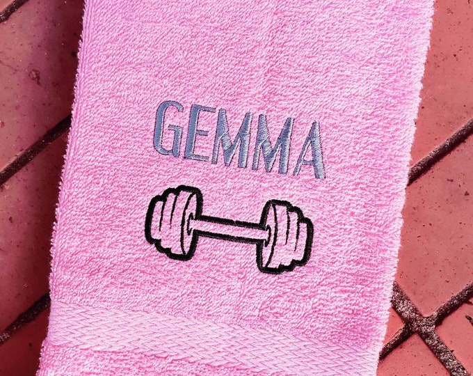 Personalized Barbell Outline Gym Towel: Monogrammed Sports Hand Towel