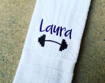 Personalized GLITTER Weights Barbell Sweat Towel, Monogrammed Gym Towel, Monogrammed Hand Towel Gifts, Sports Towel