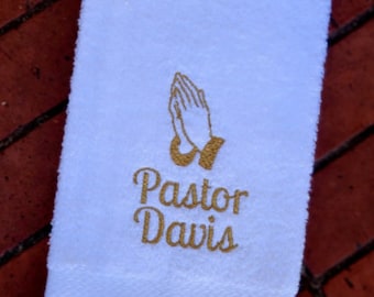 Religious Personalized Praying Hands HAND Towel, 16x26 Inches in Size, Monogrammed Gym Towel, Name and Cross Gifts, Sports Towel