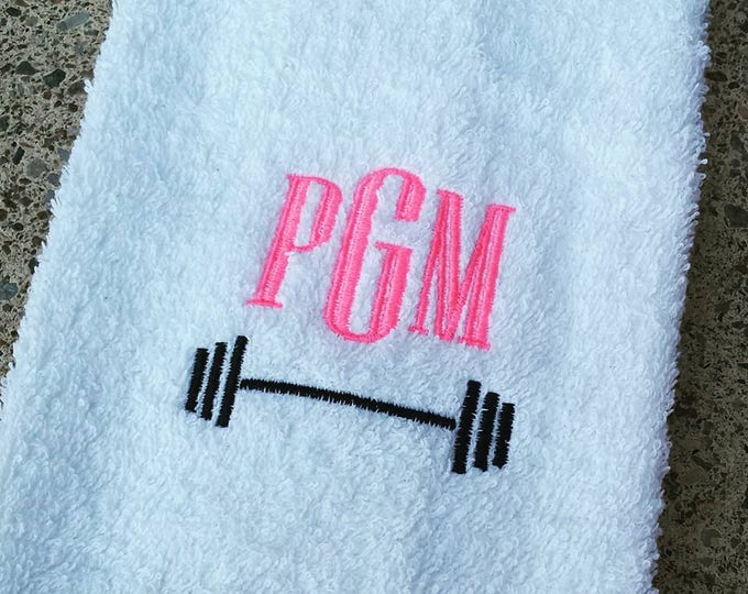 Monogrammed Barbell Sweat Towel, Monogrammed Gym Towel, Monogrammed Hand Towel Gifts, Sports Towel