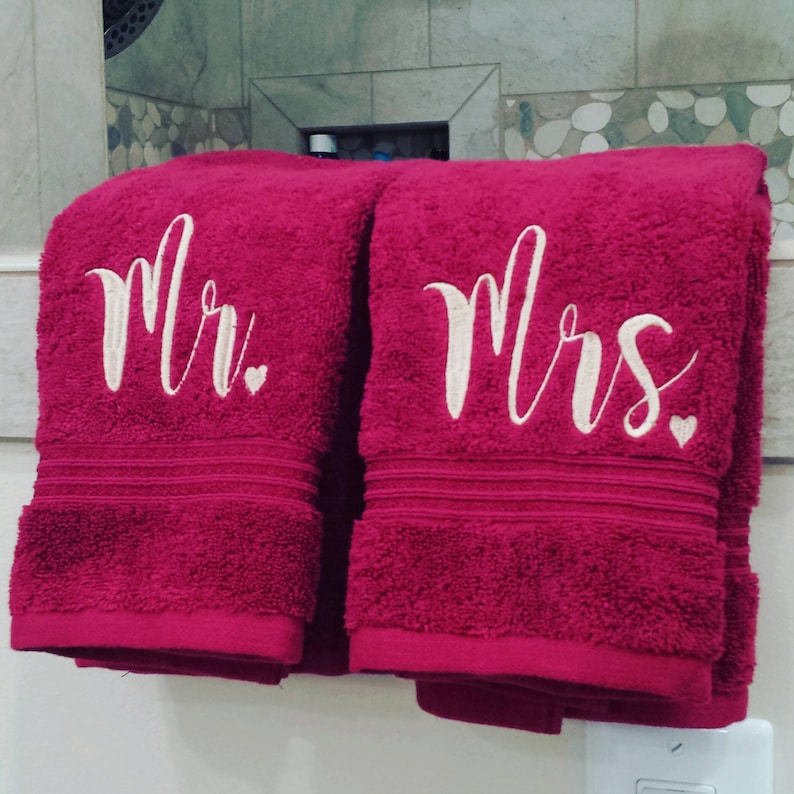 Mr and Mrs Bathroom Bath Towel Set Embroidered Towel Wedding Etsy
