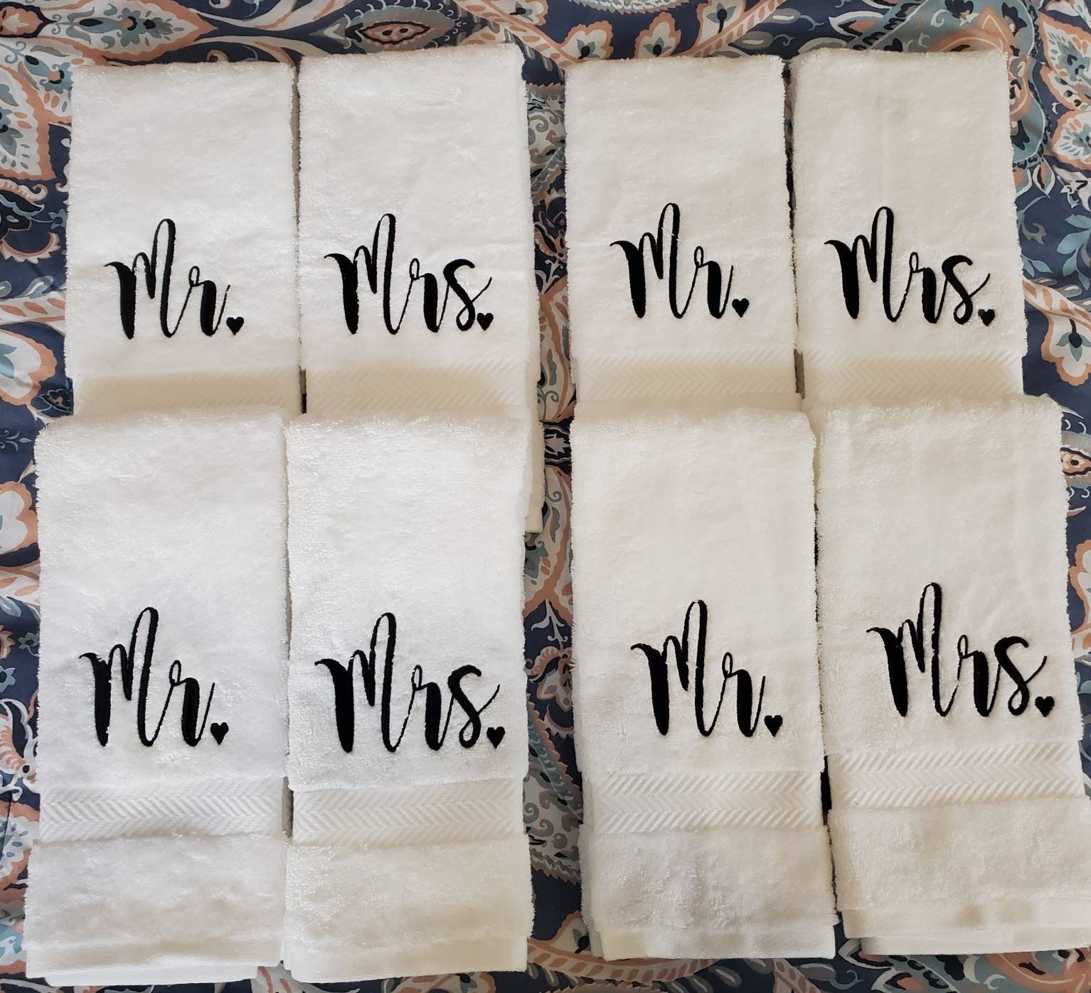 Mr and Mrs Bathroom Hand Towel Set, Embroidered Towel, Wedding Gift ...