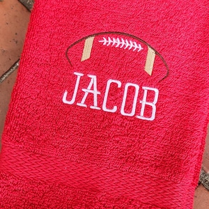 Personalized Football Silhouette Player Hand Towel: Embroidered Sports Gift