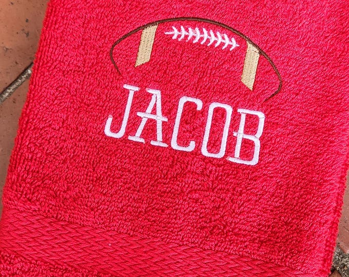 Personalized Football Silhouette Player Hand Towel: Embroidered Sports Gift