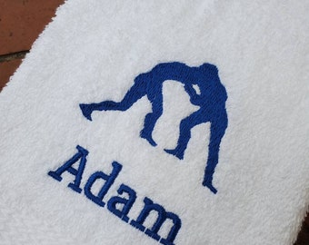 Personalized Male Wrestler Sweat Towel: Embroidered Gym Towel