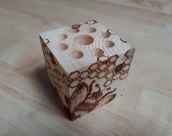Bee Bumblebee wooden pen block pen holder paperweight - hand drawn and designed pyrography - this can be personalised FREE on request.