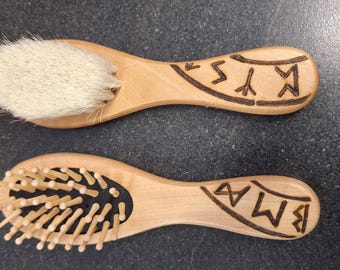 Wooden Viking style brush - Pyrography Runes design - Natural hair comb brush - can be personalised for FREE on request.