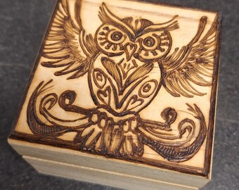 Owl stylised wooden treasure chest - gift, jewellery, trinket or storage box - can be personalised on request.