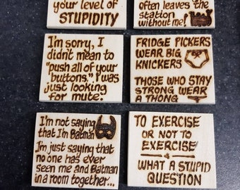 Funny wooden fridge magnet - wooden handwritten pyrography fridge magnet - unique gift - choose your own wording - FREE personalisation