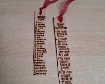 Morse Code wooden bookmark - pyrography, woodburned, hand drawn, wooden bookmark, unique gift - FREE personalisation available