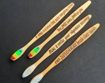 Bamboo sustainable toothbrush! 10 colours to choose from. Personalise it with a name or short message. Great gift or stocking filler.