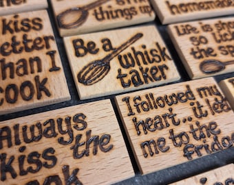 Food, Cooking, Funny wooden fridge magnet, handwritten pyrography woodburned - unique gift - FREE personalisation