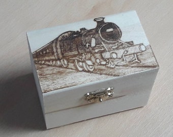 Train steam engine locomotive design small treasure chest gift box - can be personalised for FREE on request