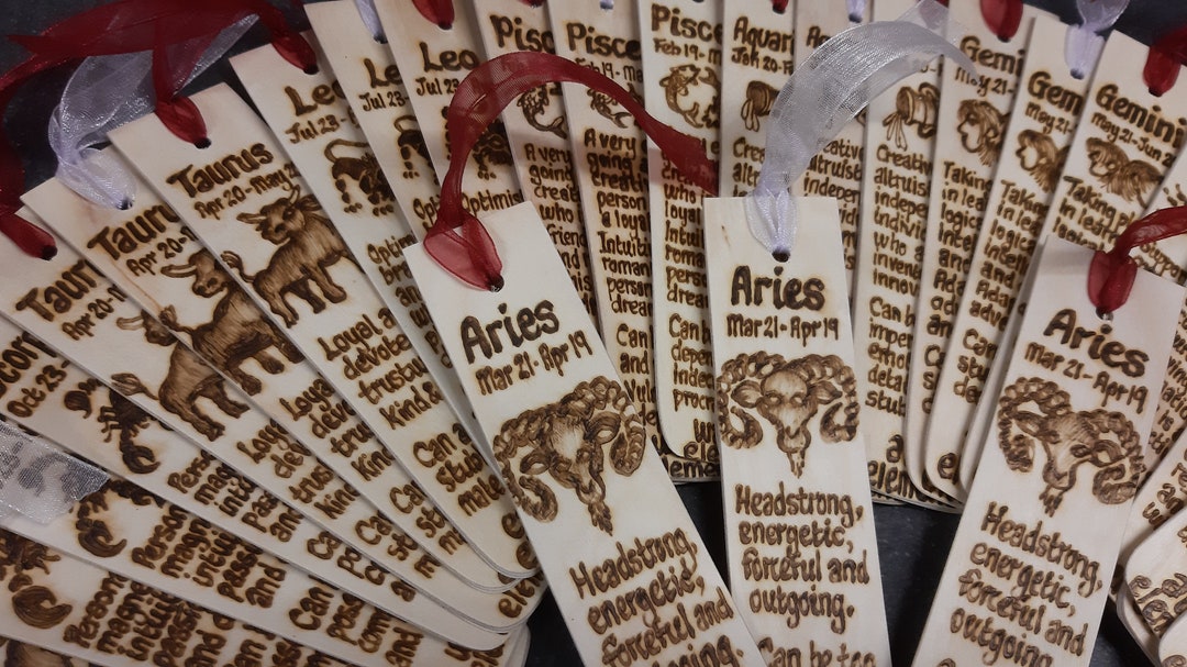 Zodiac Wooden Bookmark Pyrography Woodburned Hand Drawn - Etsy