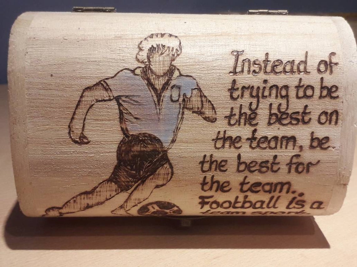Football Pyrography Designed Treasure Chest Wooden Box Gift Etsy