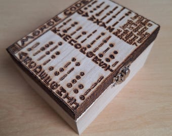 Morse Code wooden box, treasure chest, pyrography woodburned gift jewellery box - FREE personalisation