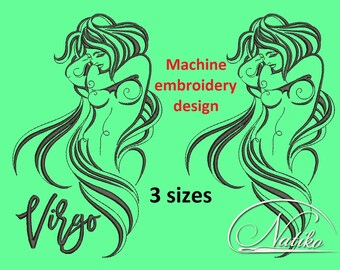 Machine embroidery design VIRGO Horoscope Zodiac embroidery instantly download 3 Sizes 9 Formats dst, jef, hus, pes, pec, vip, vp3, xxx, exp