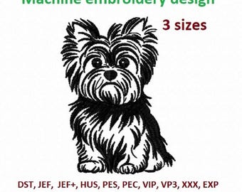 Yorkshire Terrier Baby Dog Yorkie Diseño de bordado a máquina Lindo archivo de bordado de perro Archivo de cachorro de perro Descargar diseño de bordado digital Animal
