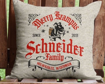 Merry Krampus pillow cover, German Christmas throw pillow, Holiday couch decor, Unique Gift for him, Anti St Nick pillow, Funny gift